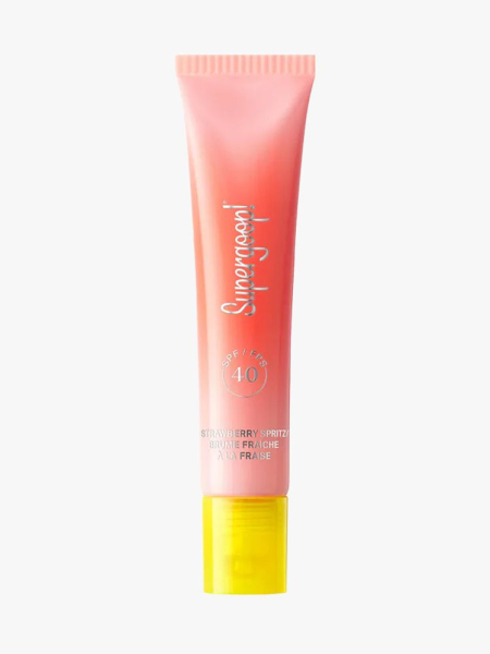Supergoop Glow Gloss SPF 40 Lip Balm in branded tube component on a light gray background